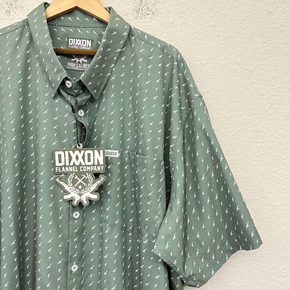 DIXXON High Caliber Party Shirt Sage Green Guns All Over Print NWT - Picture 5 of 10
